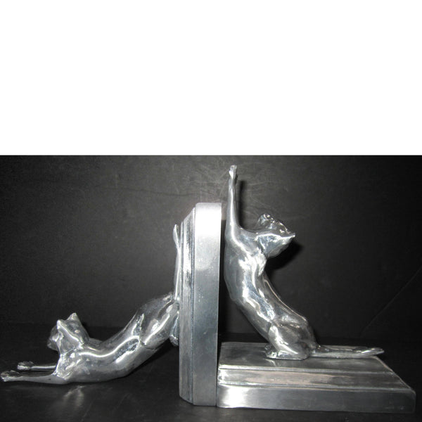 Frankart Moderne Stretching Cats  bookends, unfinished aluminum  (pair)