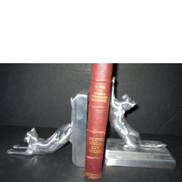 Frankart Moderne Stretching Cats  bookends, polished aluminum  (pair)