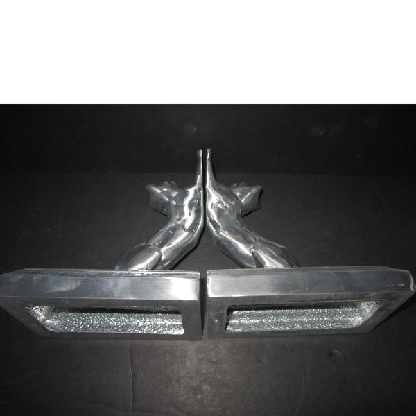 Frankart Moderne Stretching Cats  bookends, polished aluminum  (pair)