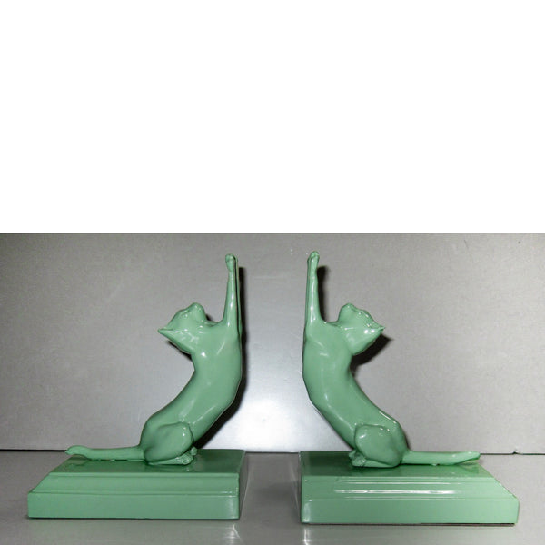 Frankart Moderne Stretching Cats bookends, greenie  (pair)