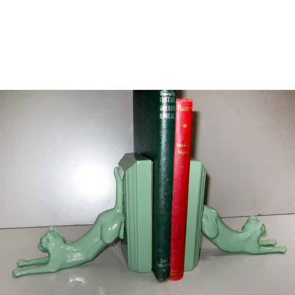 Frankart Moderne Stretching Cats bookends, greenie  (pair)