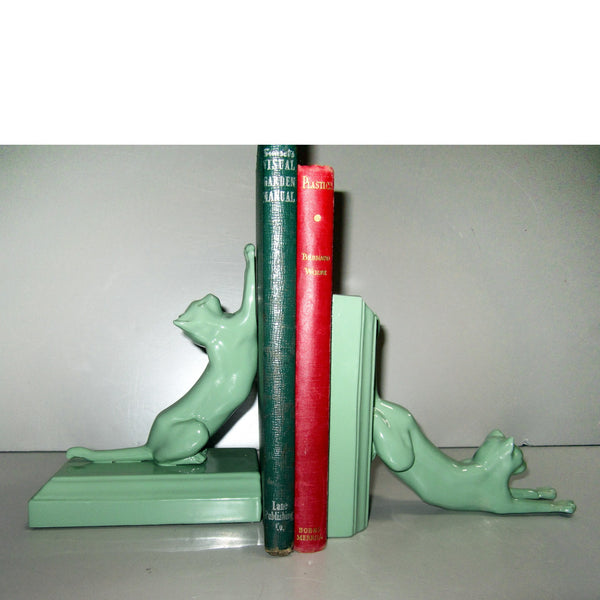 Frankart Moderne Stretching Cats bookends, greenie  (pair)