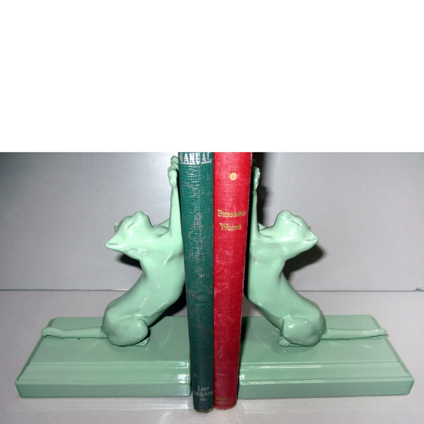 Frankart Moderne Stretching Cats bookends, greenie  (pair)