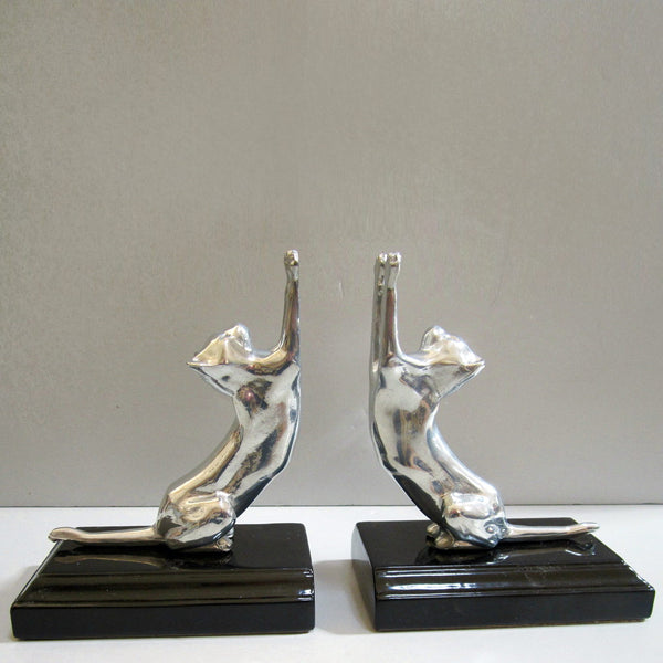 Frankart Moderne Stretching Cats bookends, aluminum and black  (pair)