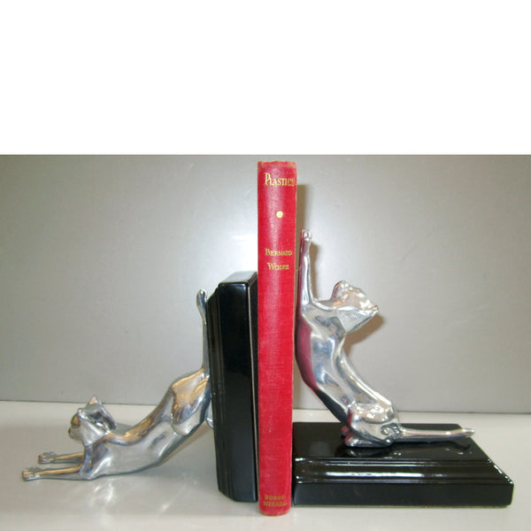 Frankart Moderne Stretching Cats bookends, aluminum and black  (pair)