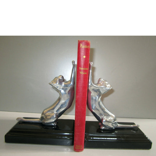 Frankart Moderne Stretching Cats bookends, aluminum and black  (pair)