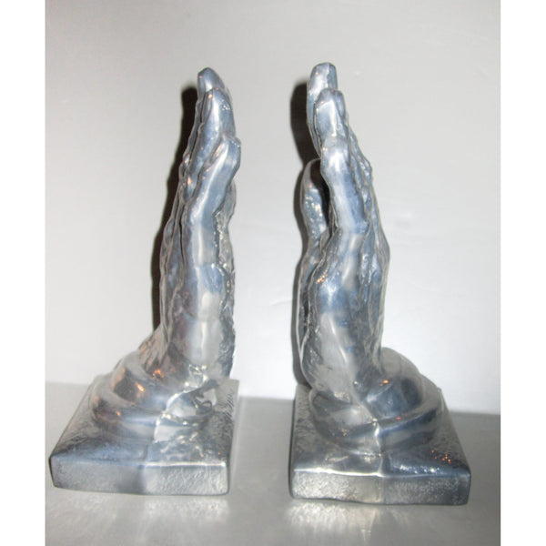 Helping Hands polished aluminum Art Deco bookends (pair)