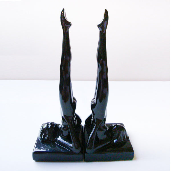 Frankart standing nymph Art Deco bookends, black (pair)