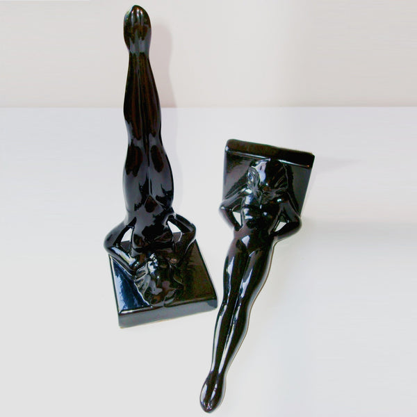 Frankart standing nymph Art Deco bookends, black (pair)