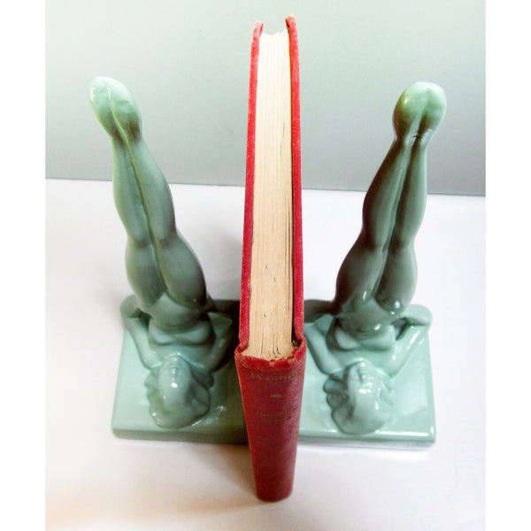 Frankart standing nymph Art Deco bookends, greenie (pair)