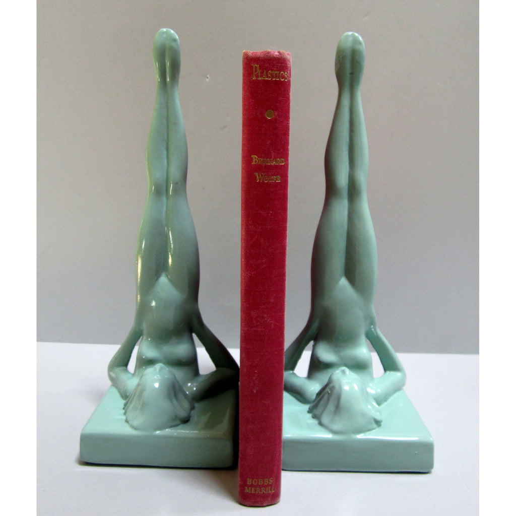Frankart standing nymph Art Deco bookends, greenie (pair)