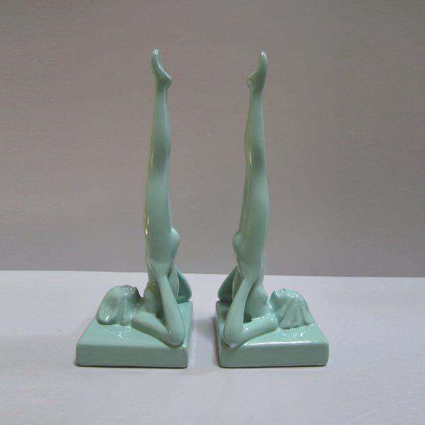 Frankart standing nymph Art Deco bookends, greenie (pair)