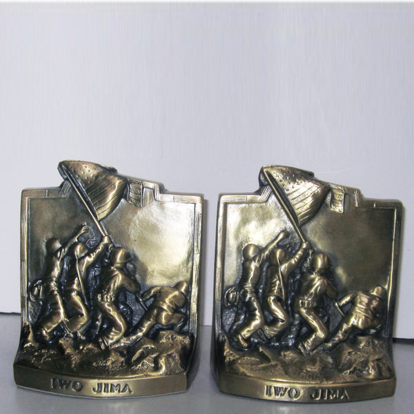 USMC Iwo Jima Flag-raising bookends, brass (pair)
