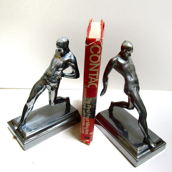 Frankart style Gymnast male nude bookends, aluminum (pair)
