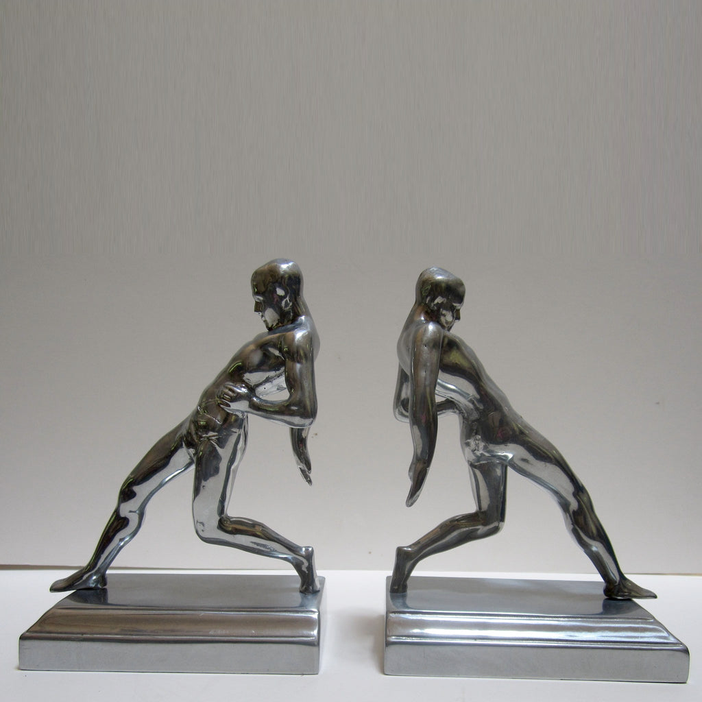 Frankart style Gymnast male nude bookends, aluminum (pair)