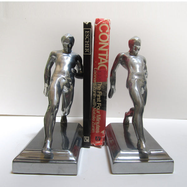 Frankart style Gymnast male nude bookends, aluminum (pair)