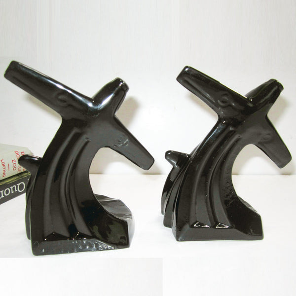Piper Cub airplane Art Deco bookends, black (pair)