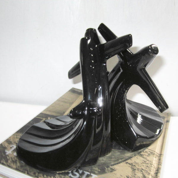 Piper Cub airplane Art Deco bookends, black (pair)