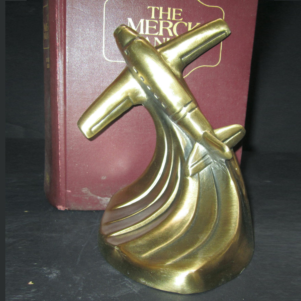 Piper Cub airplane Art Deco bookends, brass (pair)