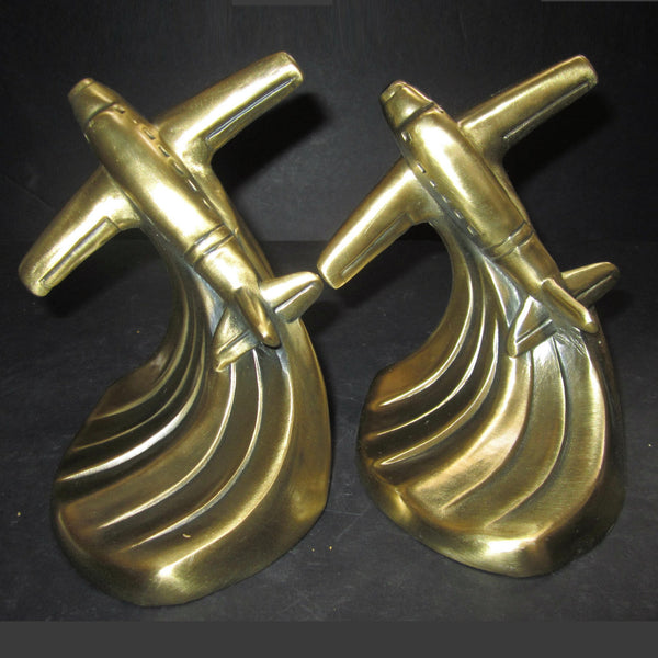 Piper Cub airplane Art Deco bookends, brass (pair)