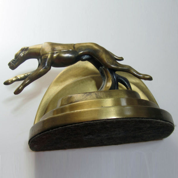 Art Deco Racing Greyhound brass doorstop (damaged)