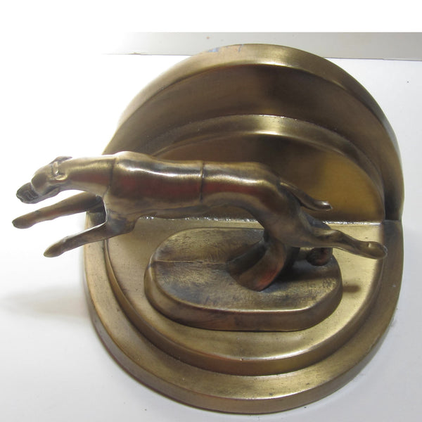 Art Deco Racing Greyhound brass doorstop (damaged)