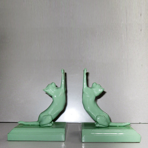 Frankart Moderne Stretching Cats bookends, greenie  (pair)