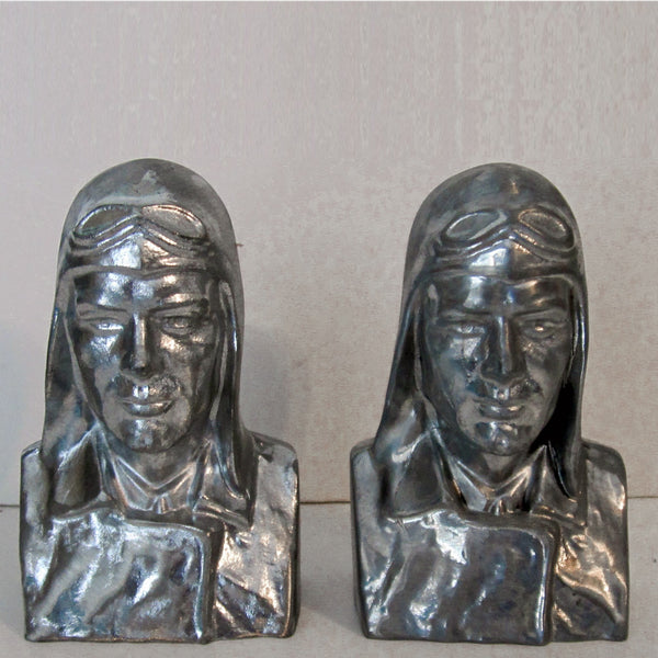 Barnstorming era Aviator aluminum bookends (pair)