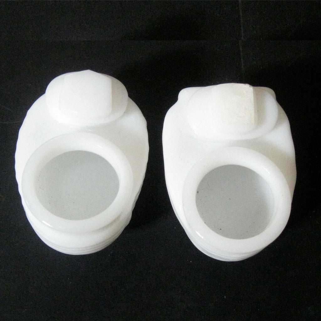 Depression glass bird feeders, milk glass (pair)