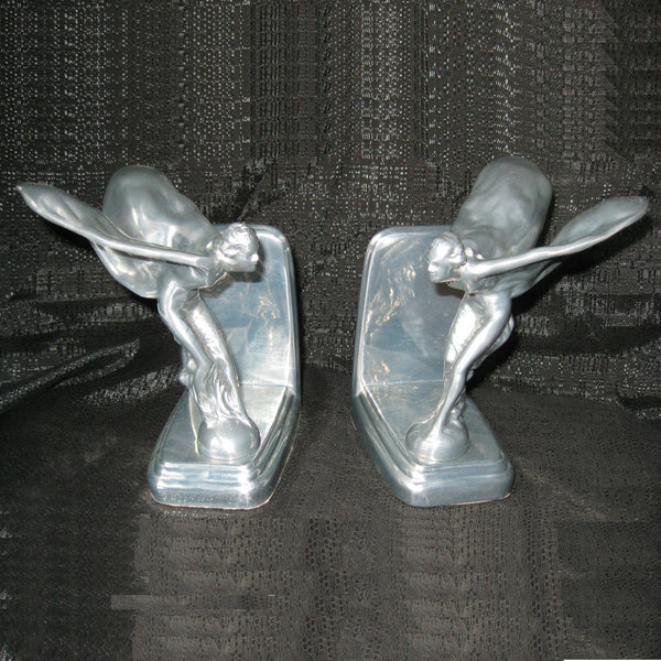 Classic Art Deco Winged Nymph aluminum bookends (pair)