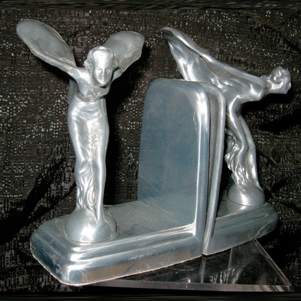 Classic Art Deco Winged Nymph aluminum bookends (pair)